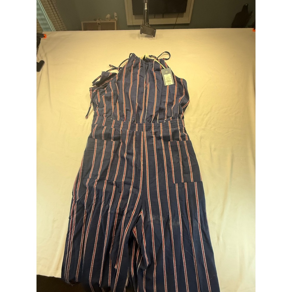 Universal Thread Women XXL Jumpsuit Navy Blue Red Striped Wide Leg Sleeveless